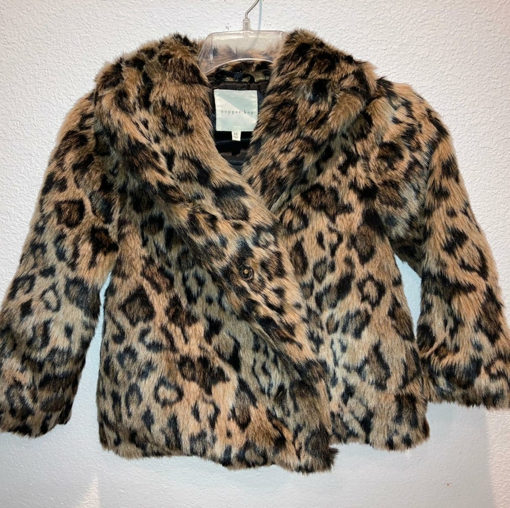 Copper Key girl's faux leopard coat
